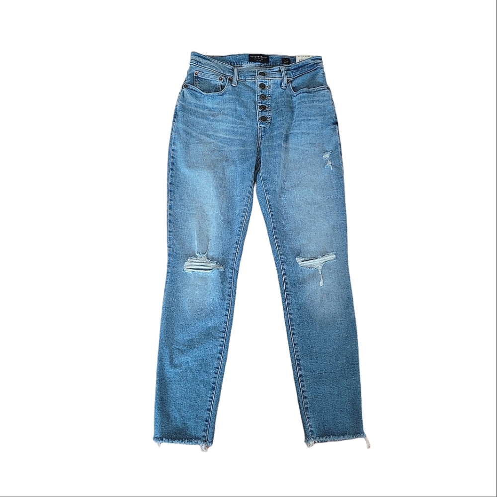 LUCKY BRAND Button Fly High Rise Skinny Bridgette Distress Raw Fray Hem Jeans